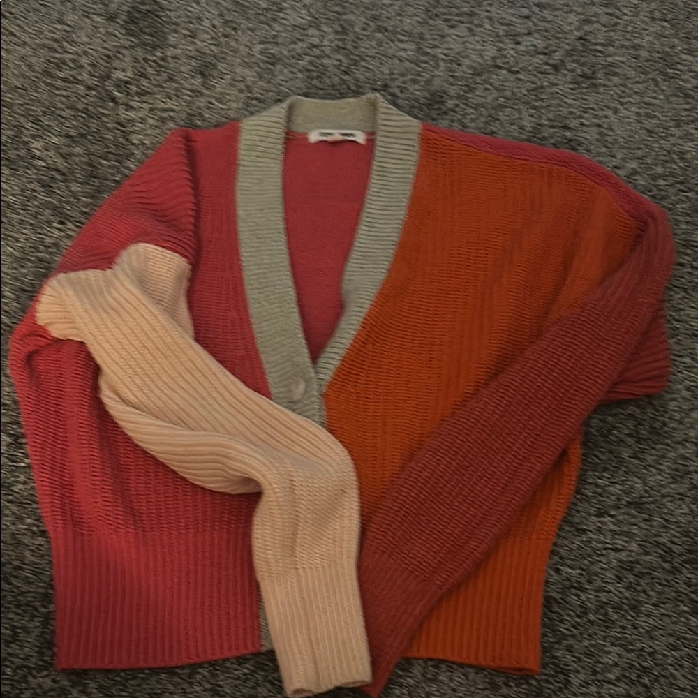 Steve Madden Red and Orange Cardigan Sweater with Ribbed Texture